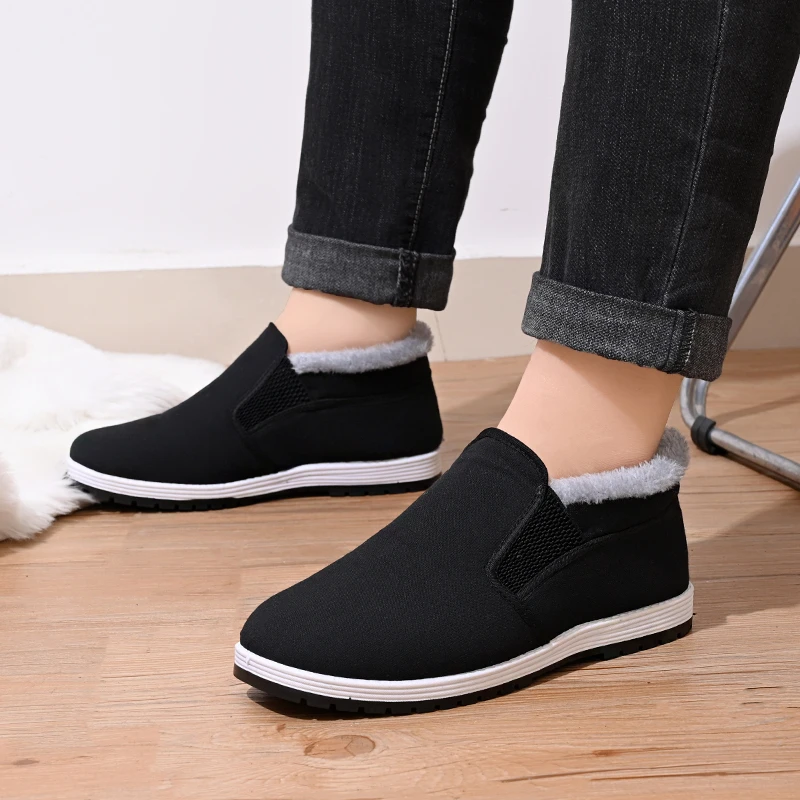 棉布鞋工作男防滑加绒加厚布鞋一脚蹬老北京布鞋懒人保暖冬季棉鞋