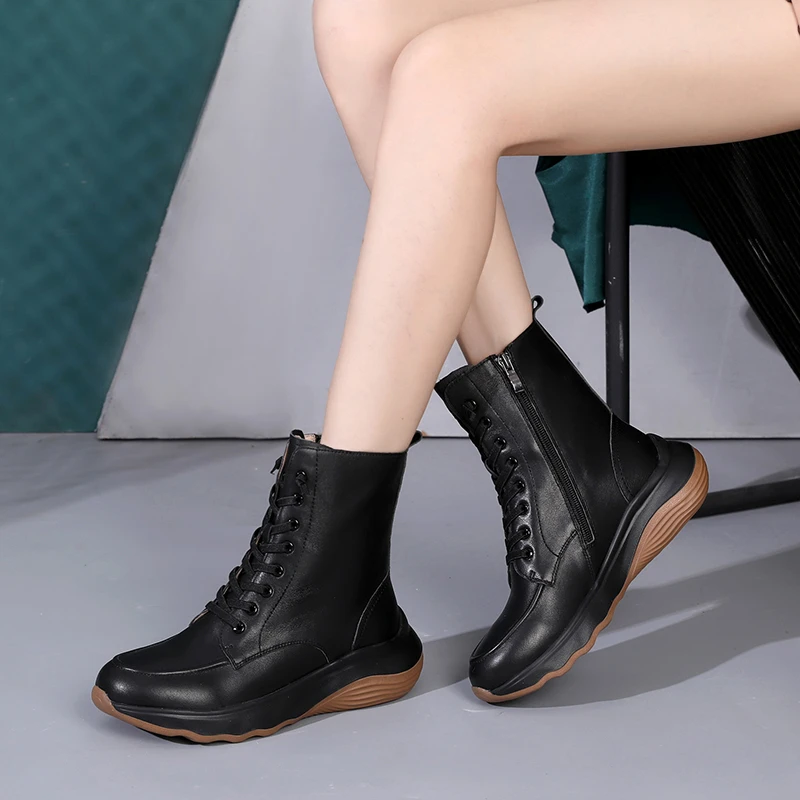 乔曼奇短筒马丁靴女秋冬款宽楦减震厚底单皮靴休闲短筒户外靴