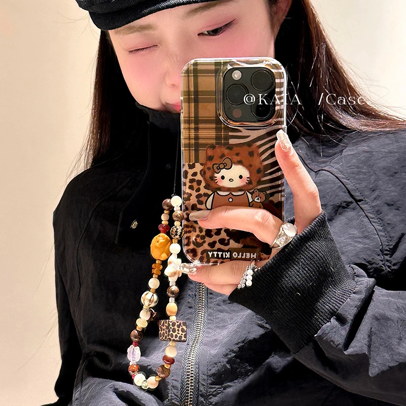 美拉德棕豹纹拼图猫咪适用iphone16ProMax苹果15手机壳14链条13女