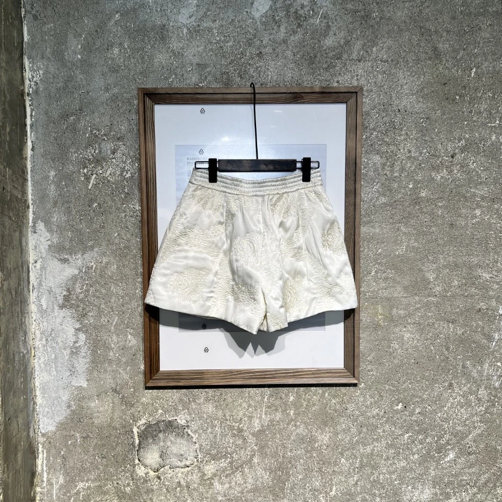 中式印花纯白短裤014