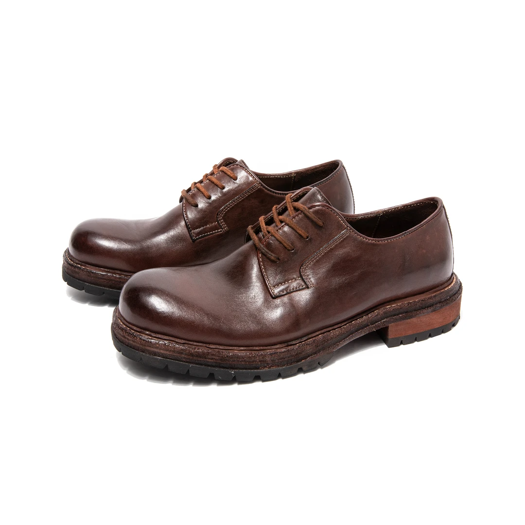 YO-B9953新款百搭异马皮系带手工缝制真皮大底商务休闲皮鞋