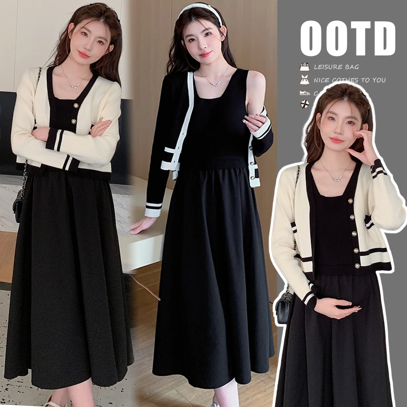 【哼哼专属】孕妇秋装连衣裙小香风气质毛衣两件套吊带裙开衫两件套