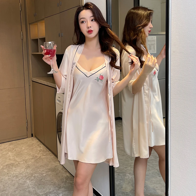 睡衣女夏季薄款冰丝性感2025年新款高级感吊带睡裙睡袍春秋两件套