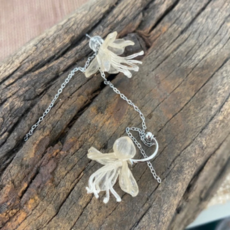 非金属皮质耳饰 透明吊兰组合耳钉耳骨夹