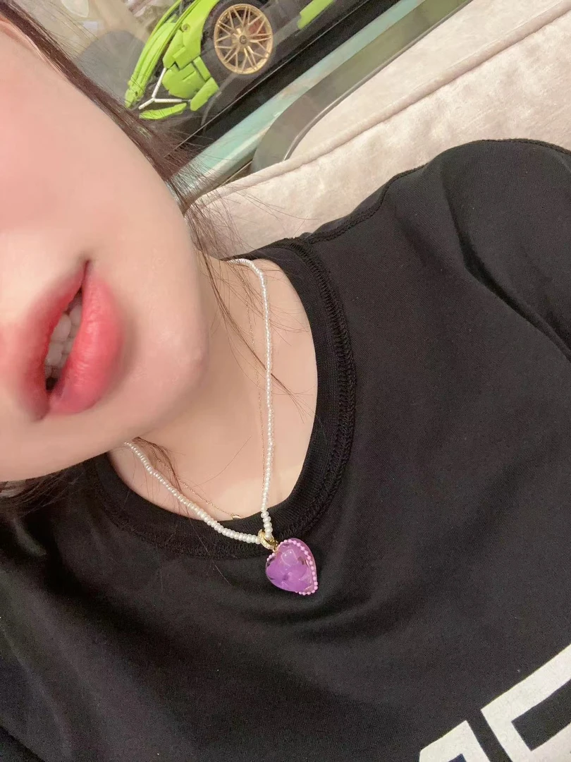 铜合金项链 【BORAKOO】【东大门代购】小珠紫色桃心吊坠项链