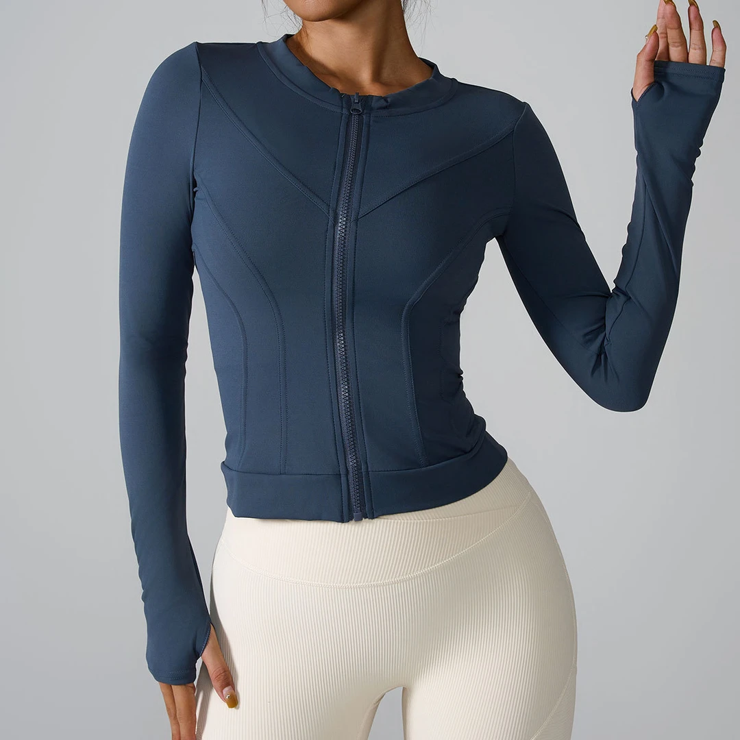 高弹拉链运动外套紧身显瘦速干跑步瑜伽服长袖上衣秋冬健身衣户外