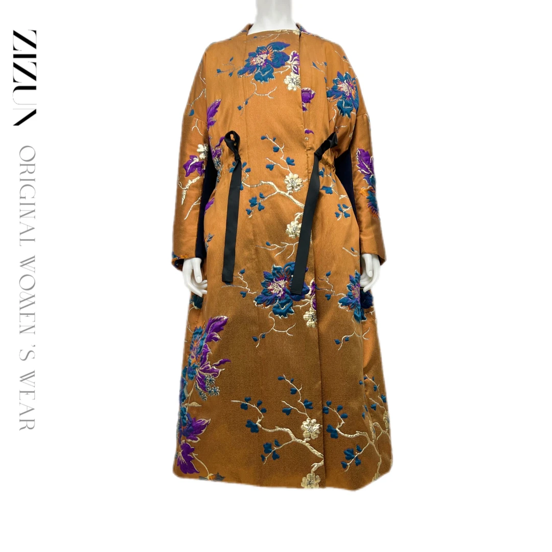 ZIZUN/姿の尊设计师款90%白鹅绒肌理提花刺绣立体剪裁长款羽绒服