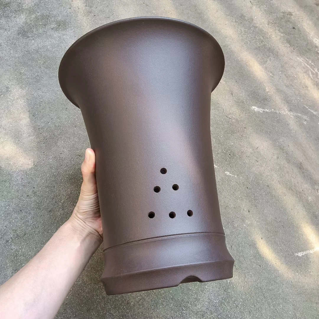 宜兴紫砂花盆蕙兰墨兰寒剑兰花盆紫泥透气大号束腰圆口兰花盆