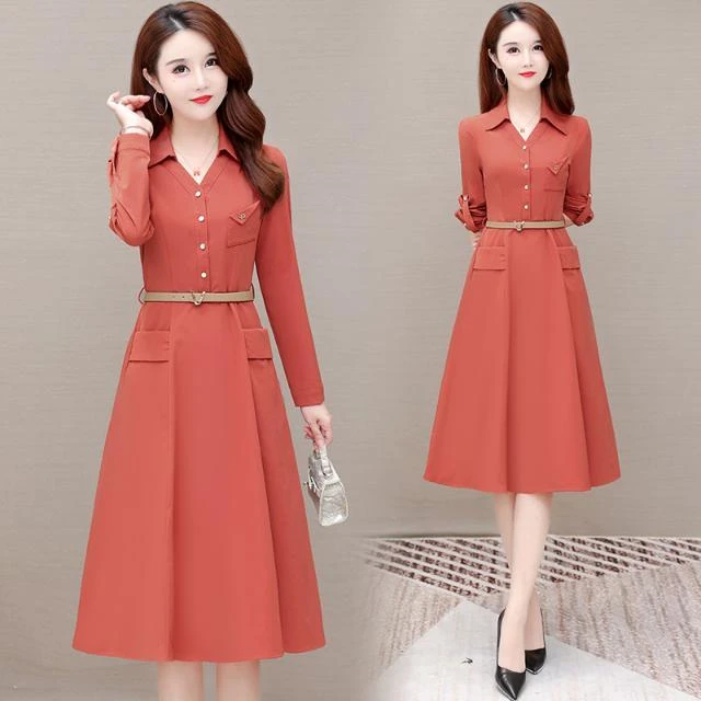 高档气质春秋中长连衣裙洋气减龄职业长袖女新款2023爆款A字裙
