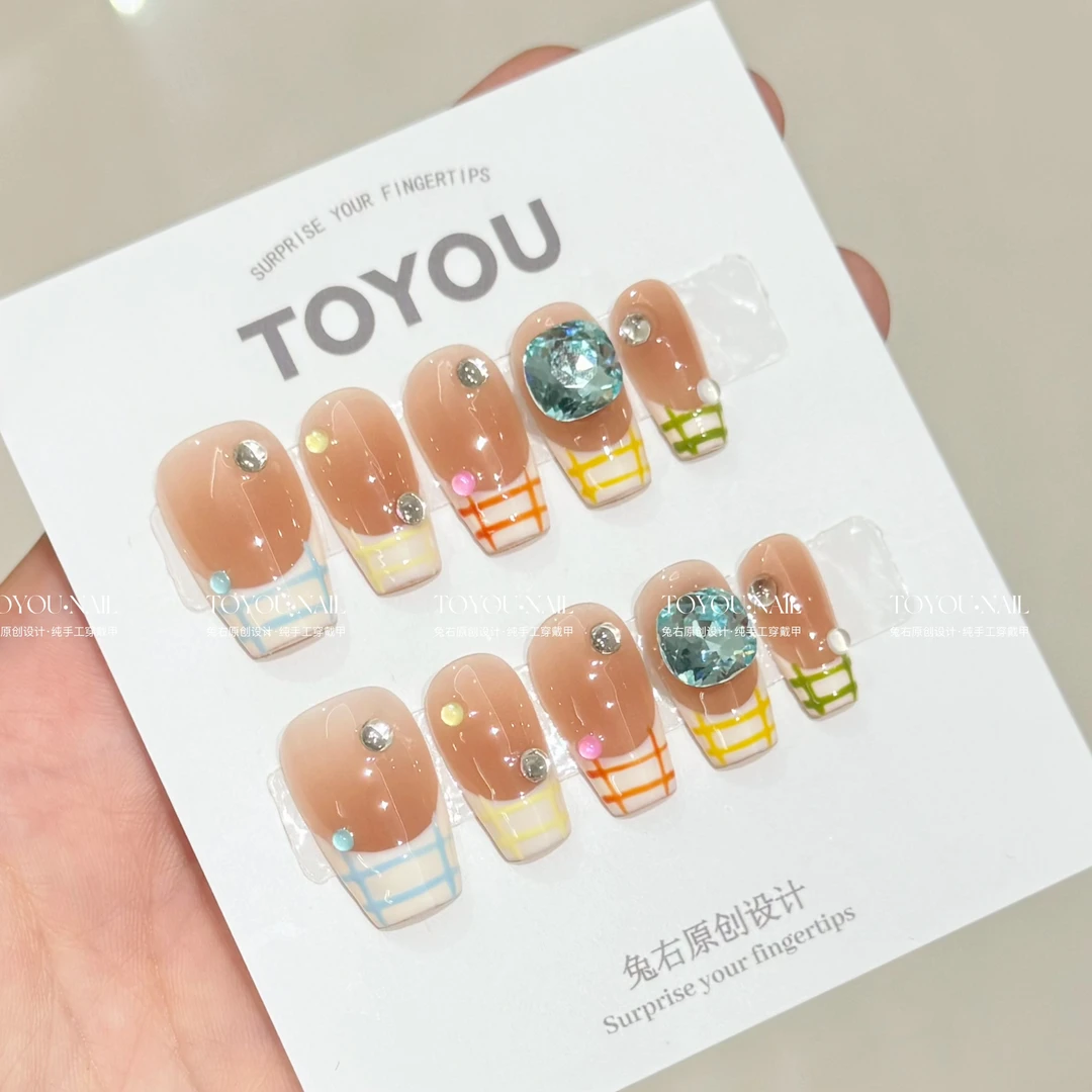TOYOU【甜蜜陷阱】纯手工穿戴甲长T短T型法式贴片可拆卸