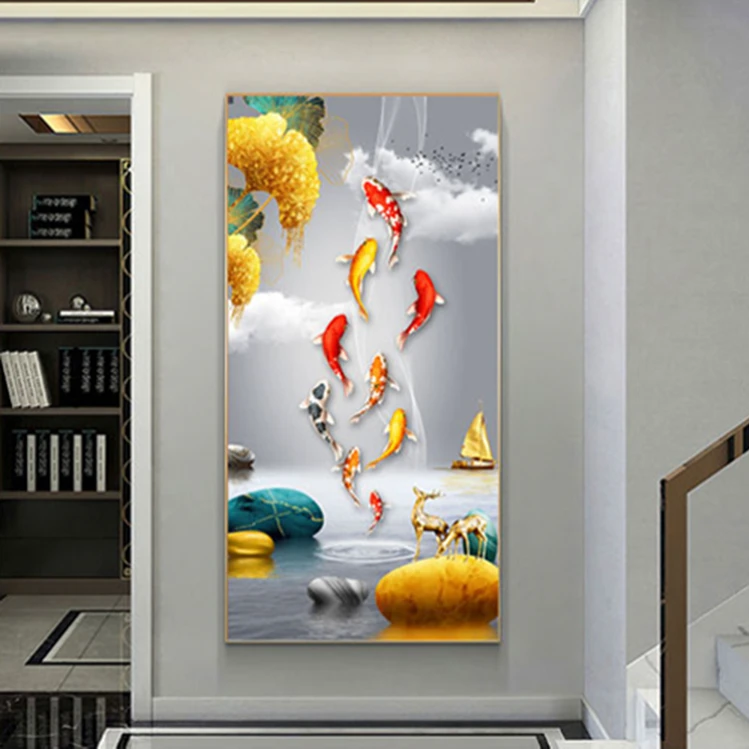 29九鱼图玄关装饰画现代轻奢高级感走廊过道壁画入户门挂画