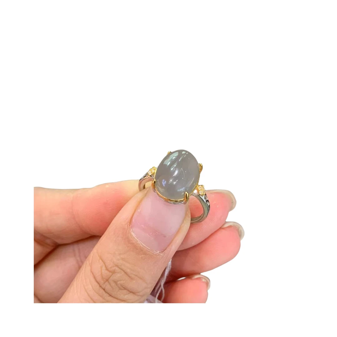 和田玉戒指双菱烟紫戒2号s925银戒托女款时尚好看百搭送朋友推荐