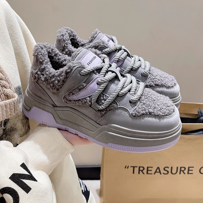 冬季毛毛板鞋女加绒加厚2023新款爆款时尚百搭休闲鞋东北雪地棉鞋