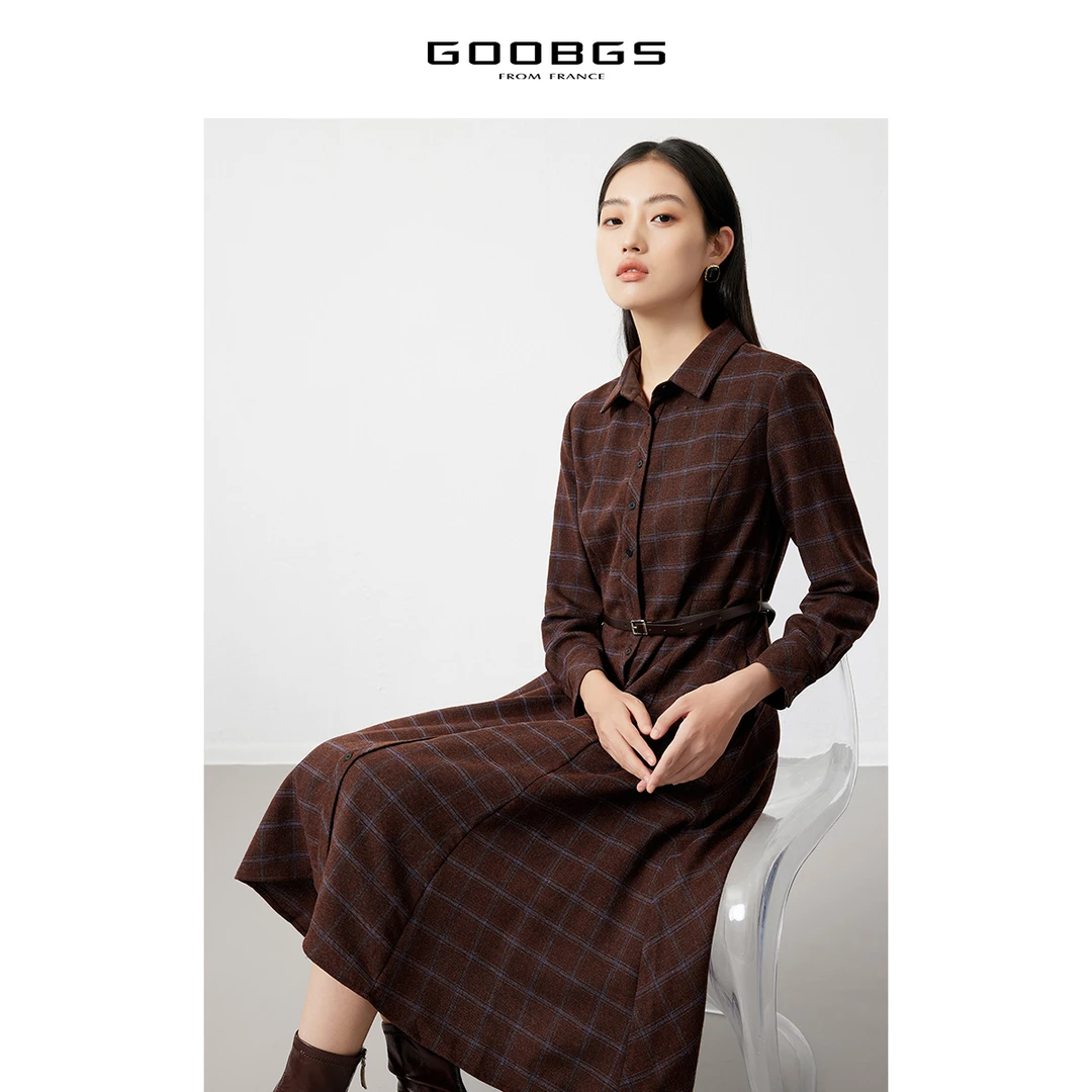 【谷邦L+】G2441052格纹衬衫领连衣裙