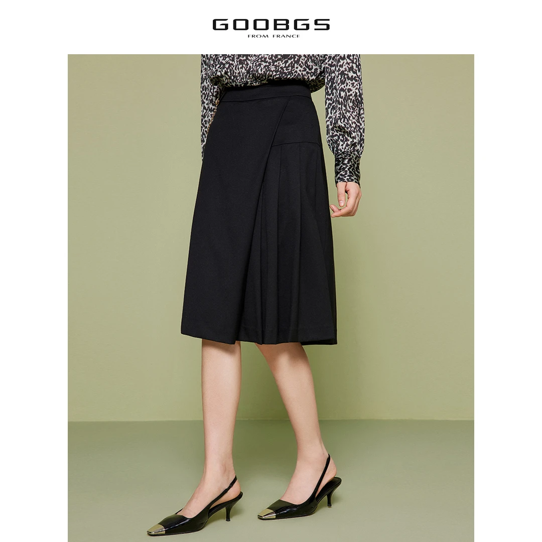 【谷邦L+】G2322530黑色百褶半身裙