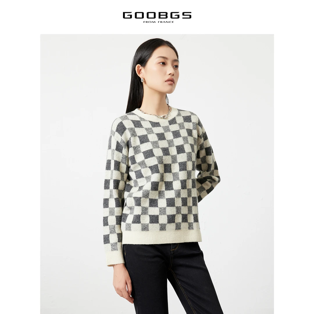 【小余专属】谷邦GOOBGS 绵羊毛棋盘格针织衫 G2471248
