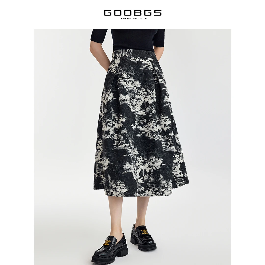 【小余专属】G4323465-6印花百褶半身裙女