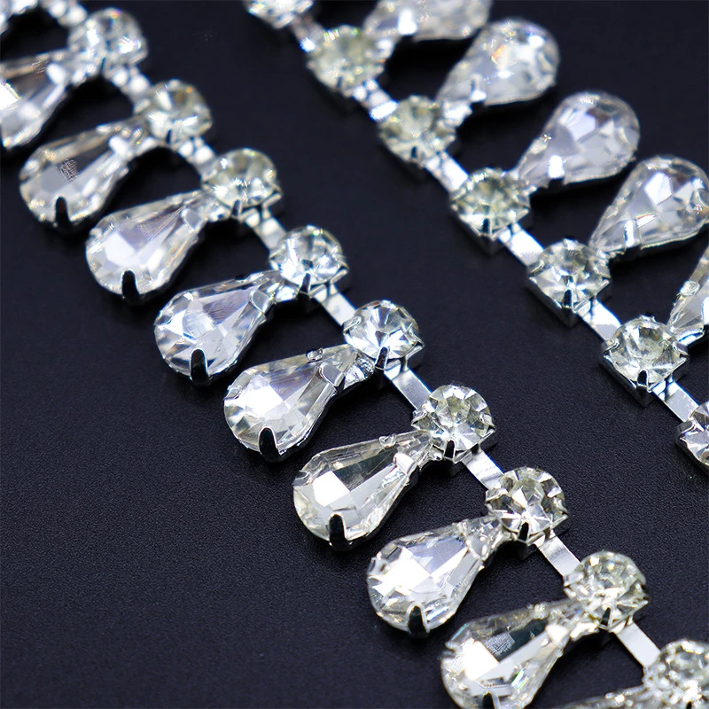 服饰配件水滴流苏钻链镶钻轻奢风腰带饰品DIY钻爪合金链辅料链