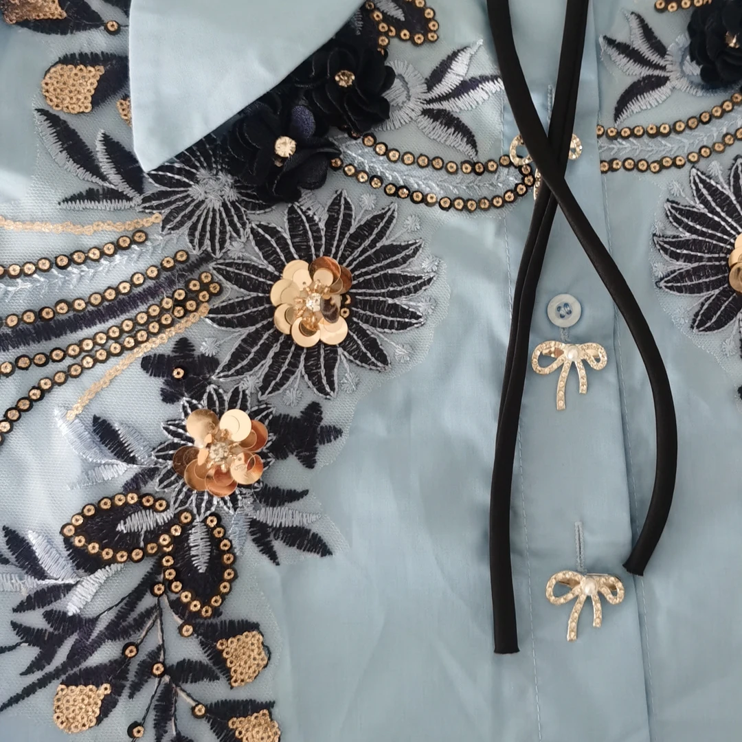 397号【DIY】服饰配件蓝色森林轻奢风女装绣花贴布
