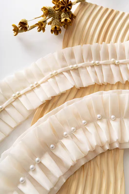 568号褶皱雪纺花边服装辅料珍珠欧根纱蕾丝边袖口裙边领口花边diy