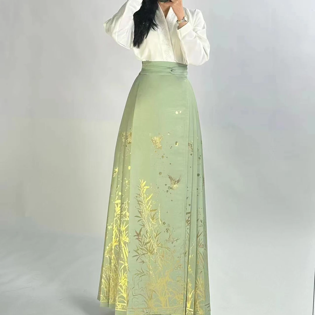 【听君意】  竹韵生香   春夏网红爆款绿色日常马面裙