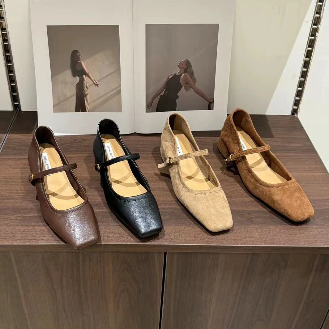 Dapai show/大派秀方跟一字带单鞋百搭软底复古粗跟方头温柔浅口