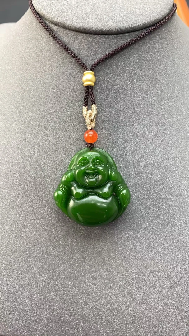 258号和田玉碧玉佛公吊坠+绳