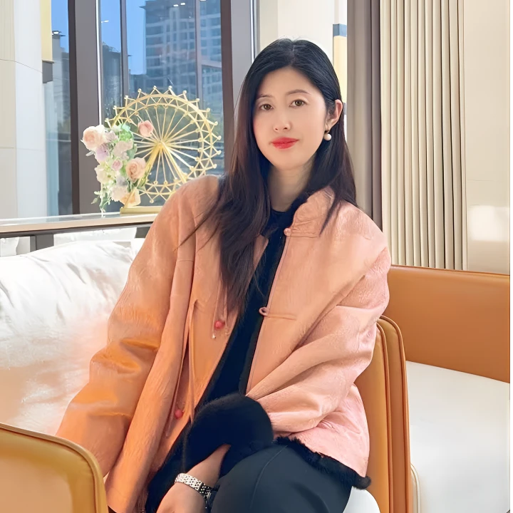 【凤穿牡丹】新中式国风 双面穿水貂毛外套 雾粉色