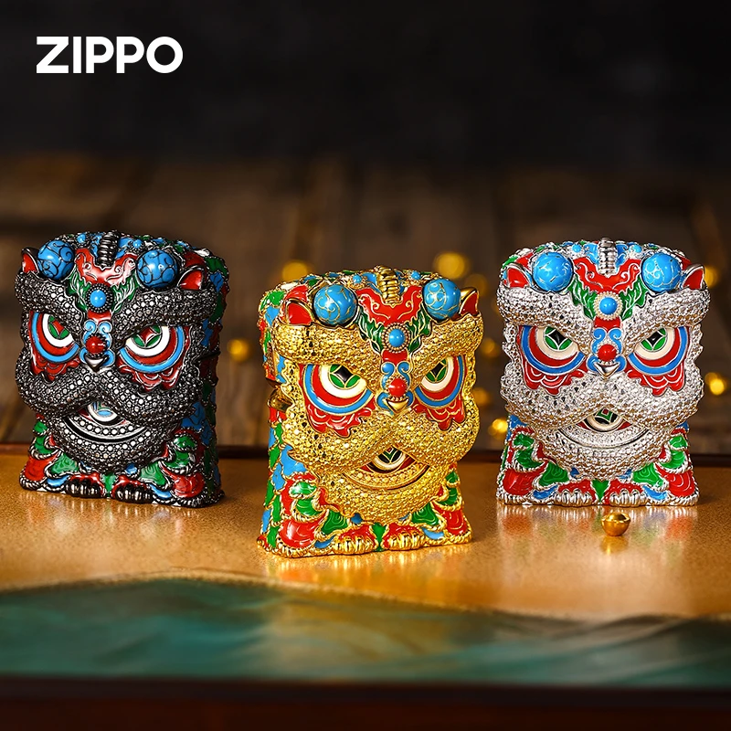 ZIPPO正品打火机套壳醒狮镂空个性金色防风瑞兽复古DY8902TJ