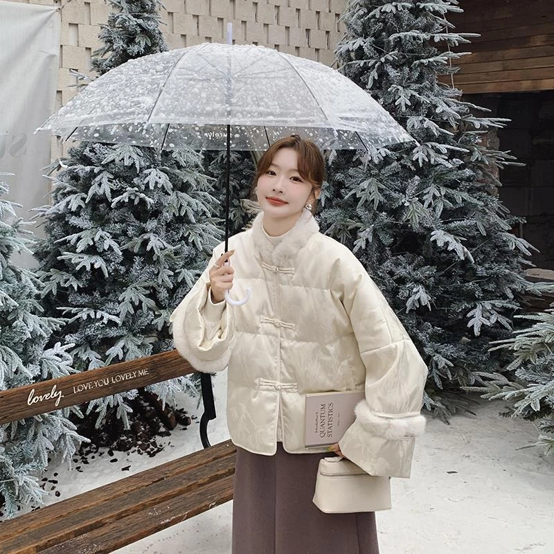 新中式国风盘扣气质加厚羽绒服女2025冬季新款显瘦90白鸭绒外套