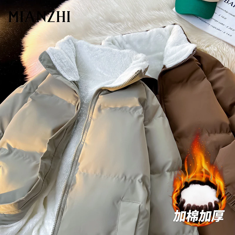 棉致棉衣男女情侣款加绒加厚立领冬季保暖羊羔绒外套潮流百搭棉服