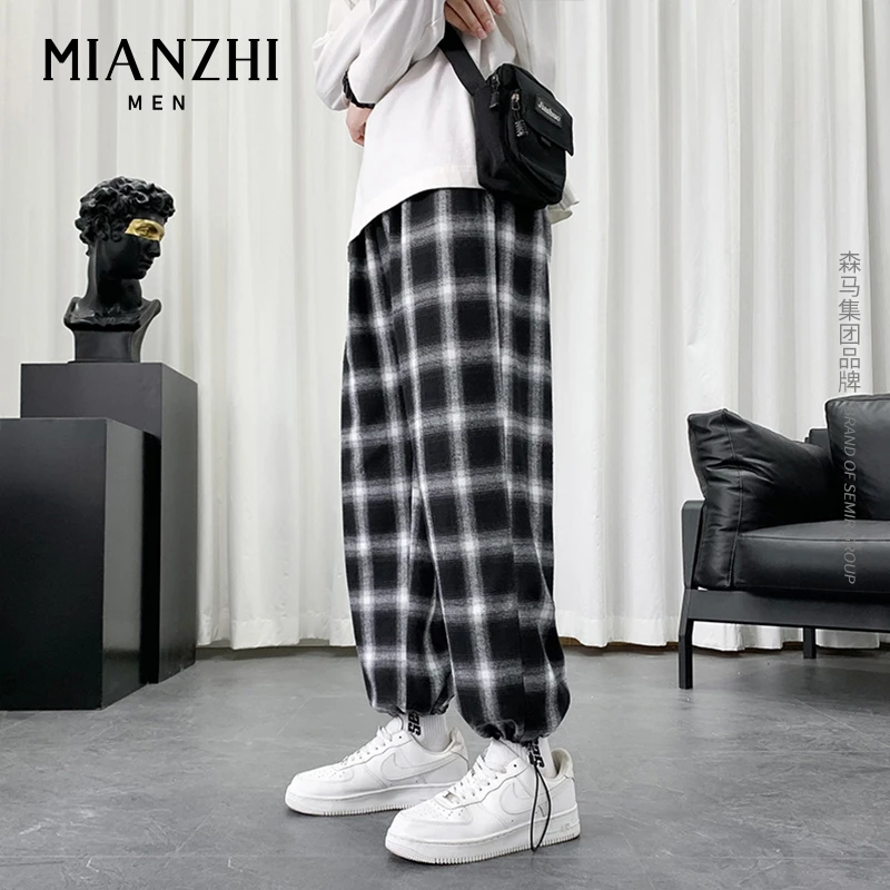 棉致品牌美式复古格子裤子男款春秋季直筒束脚裤黑白休闲长裤