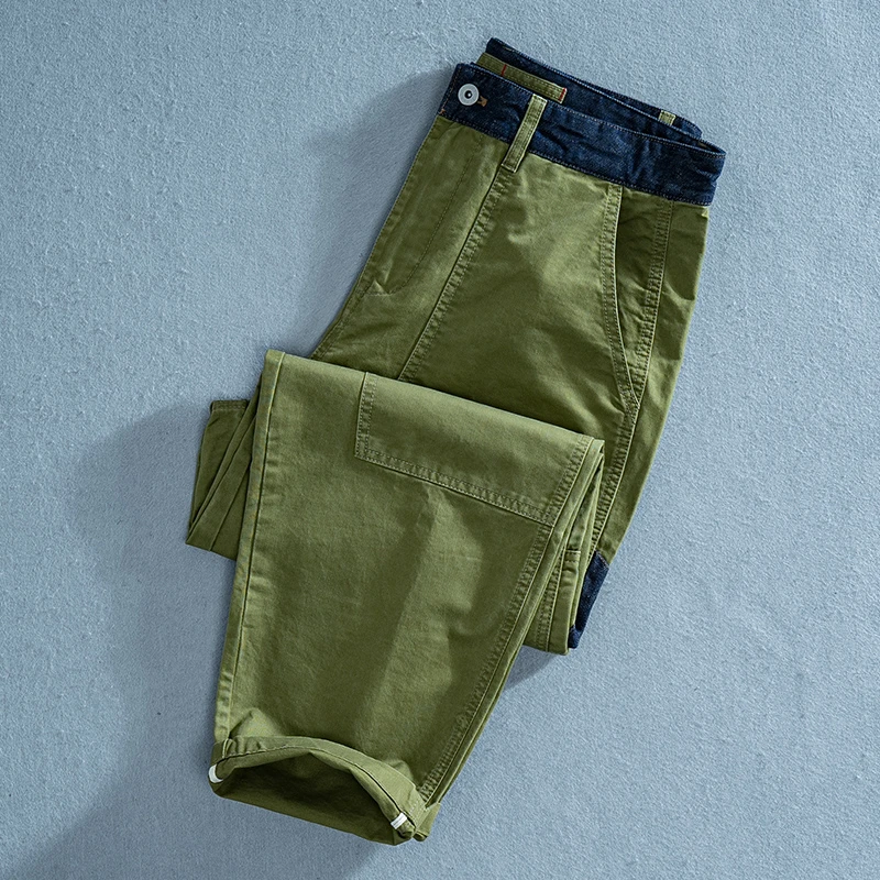 秋季重磅日系复古阔腿工装裤男宽松牛仔拼接宽松休闲裤直筒百搭T