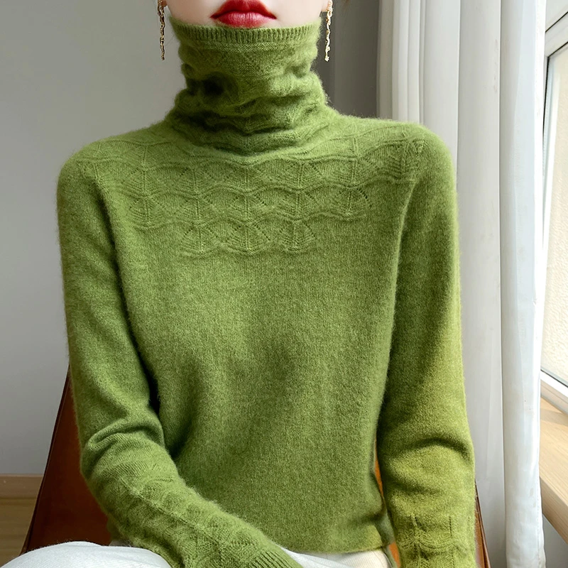 【一线成衣】2024秋冬新款领袖花堆领针织打底衫女长袖内搭毛衣