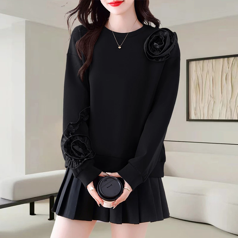 设计感宽松大码卫衣女装2025新款内搭慵懒风洋气百搭长袖打底上衣