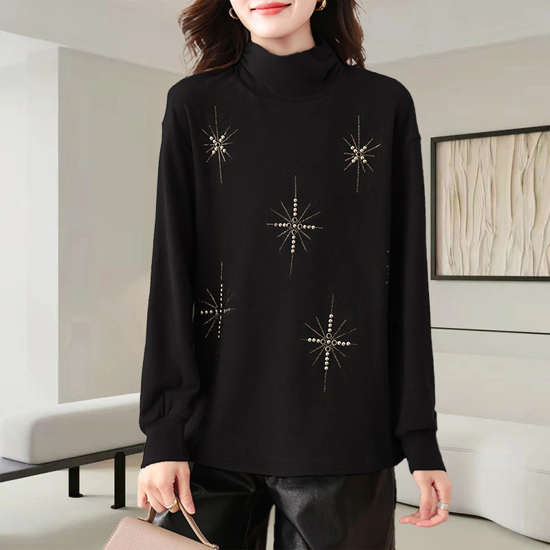 半高领打底T恤大码女装2025新款秋冬内搭设计感洋气减龄宽松上衣