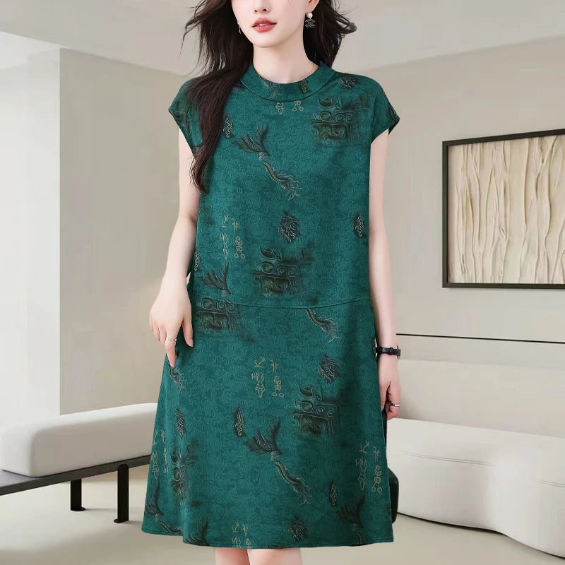 新中式国风复古改良旗袍裙女2025夏季宽松显瘦轻奢时尚提花连衣裙