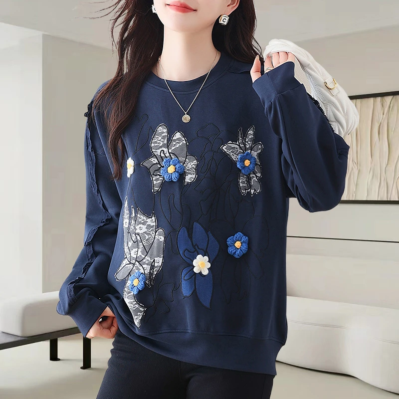 设计感减龄无帽卫衣大码女装秋冬新款打底衫欧货重工洋气宽松上衣