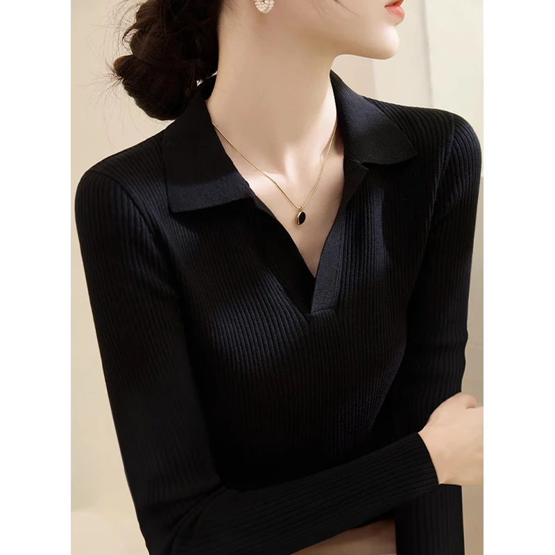 高级感纯色女士针织衫2025年早秋季新款休闲显瘦法式内搭V领上衣