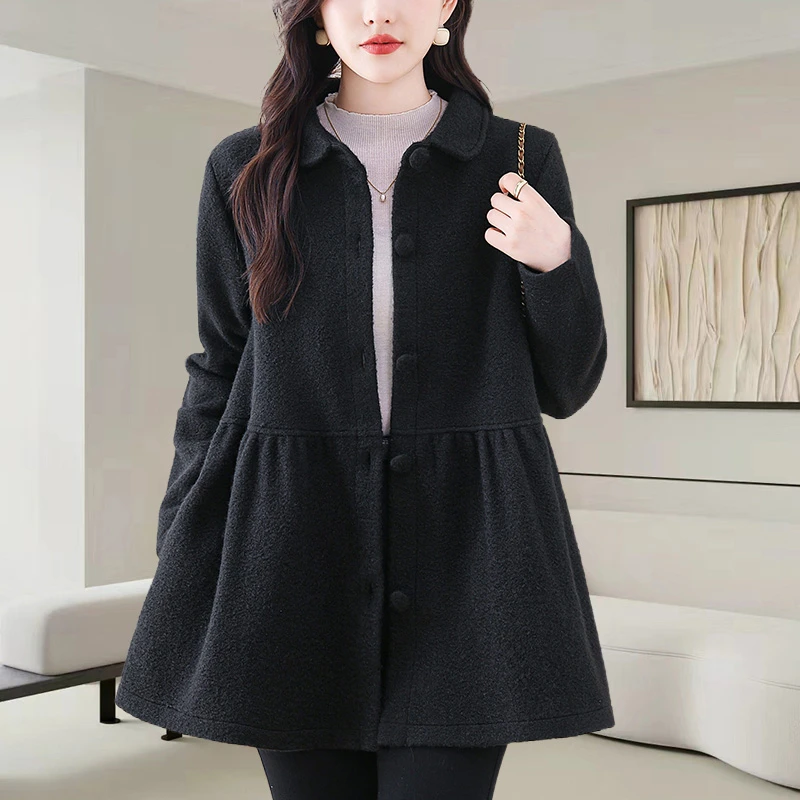 大码女装毛呢外套2025秋冬新款高级感大衣宽松遮肚子法式开衫上衣