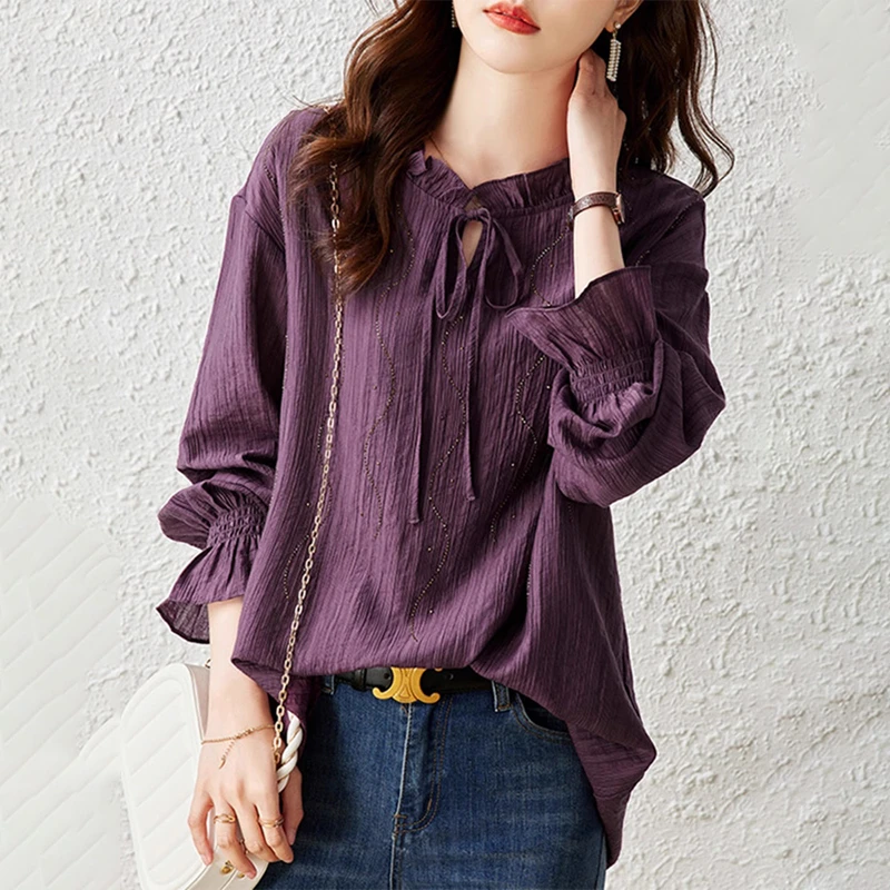 法式气质木耳边女士衬衫2024春季新款洋气宽松休闲显瘦减龄上衣