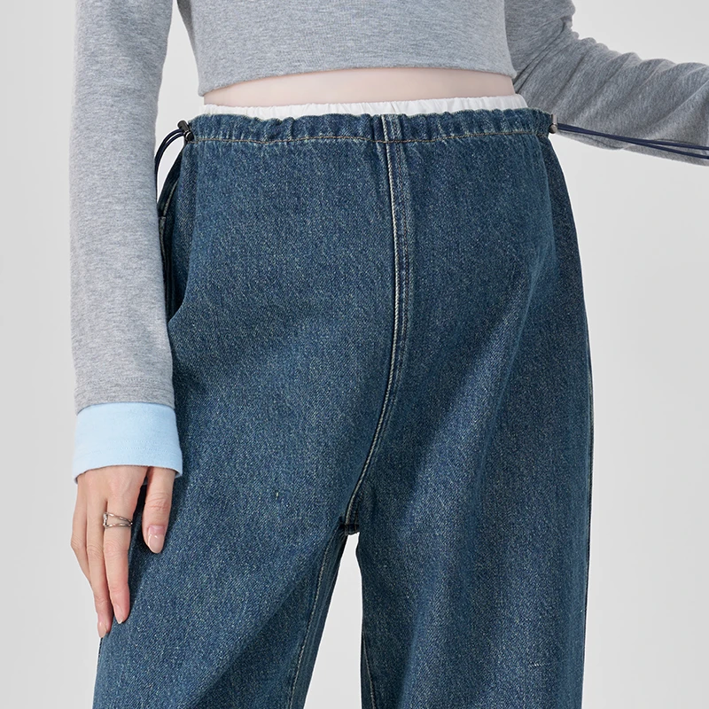 孕妇裤子秋季外穿2024新款秋冬抽绳小个子直筒牛仔裤加绒加厚长裤