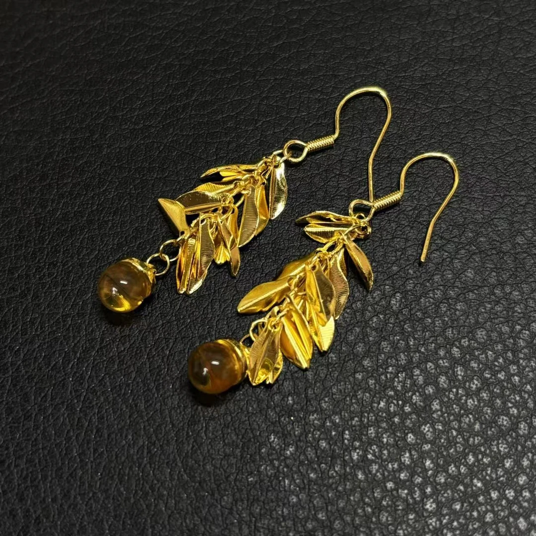 【贝贝专属】国潮风时尚百搭大气轻奢蓝珀合金镶嵌耳坠【DE23636】