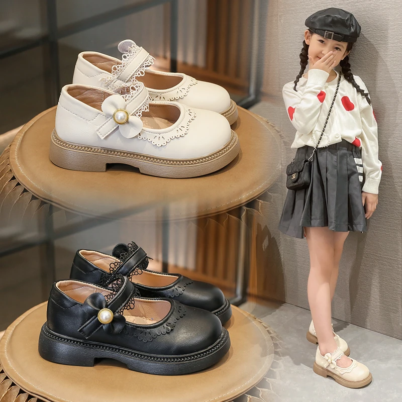 女童鞋子黑色小皮鞋2024新款春秋小单鞋女宝宝简约时尚公主鞋软底