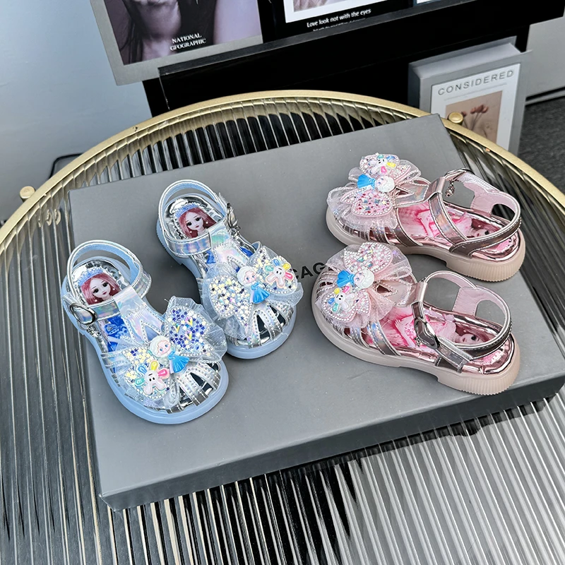 夏季潮款闪灯女童魅力发光凉鞋儿童公主型女孩包头软底防滑宝宝鞋