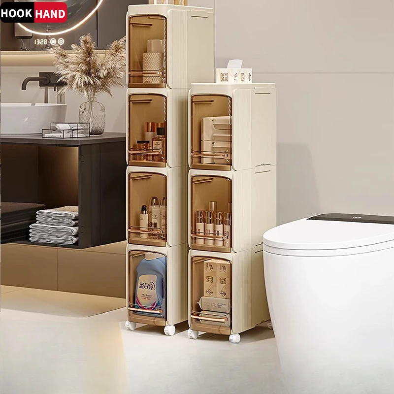卫生间夹缝置物架带多轮层防水收纳架抽屉家用马桶窄缝塑料储物柜
