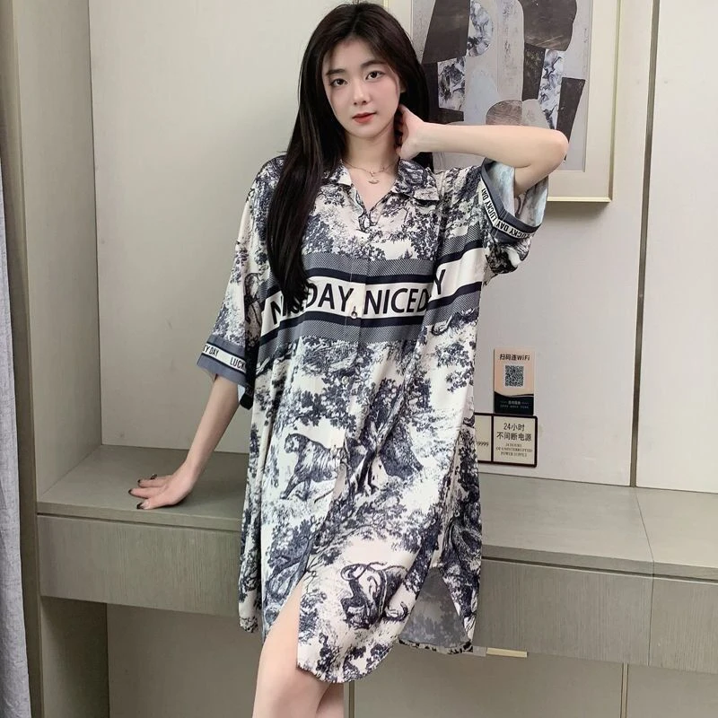 夏季新款睡衣女家居服睡裙时尚休闲透气凉快可外穿轻奢气质睡裙