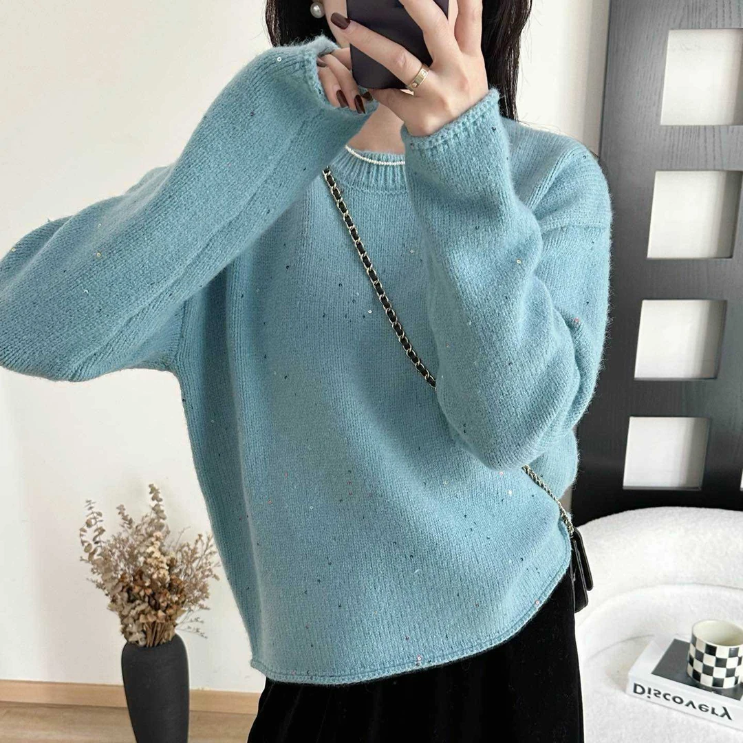 【亮片星空蓝】新款韩系设计感亮片针织套头毛衣 1495