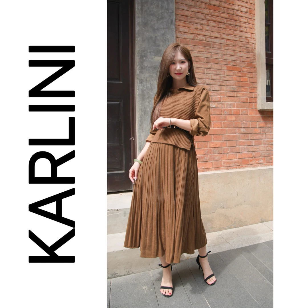 【卡李尼】2024法兰绒秋冬保暖两件毛衣连衣裙套装-23QL731