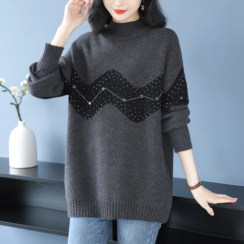 高级感半高领毛衣秋冬宽松遮屁股上衣2025新款大码胖mm打底衫显瘦
